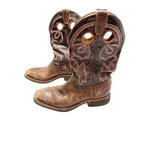 Boulet Women's 8.5 C Brown Leather Cowboy Boots Distressed Embroidered Western